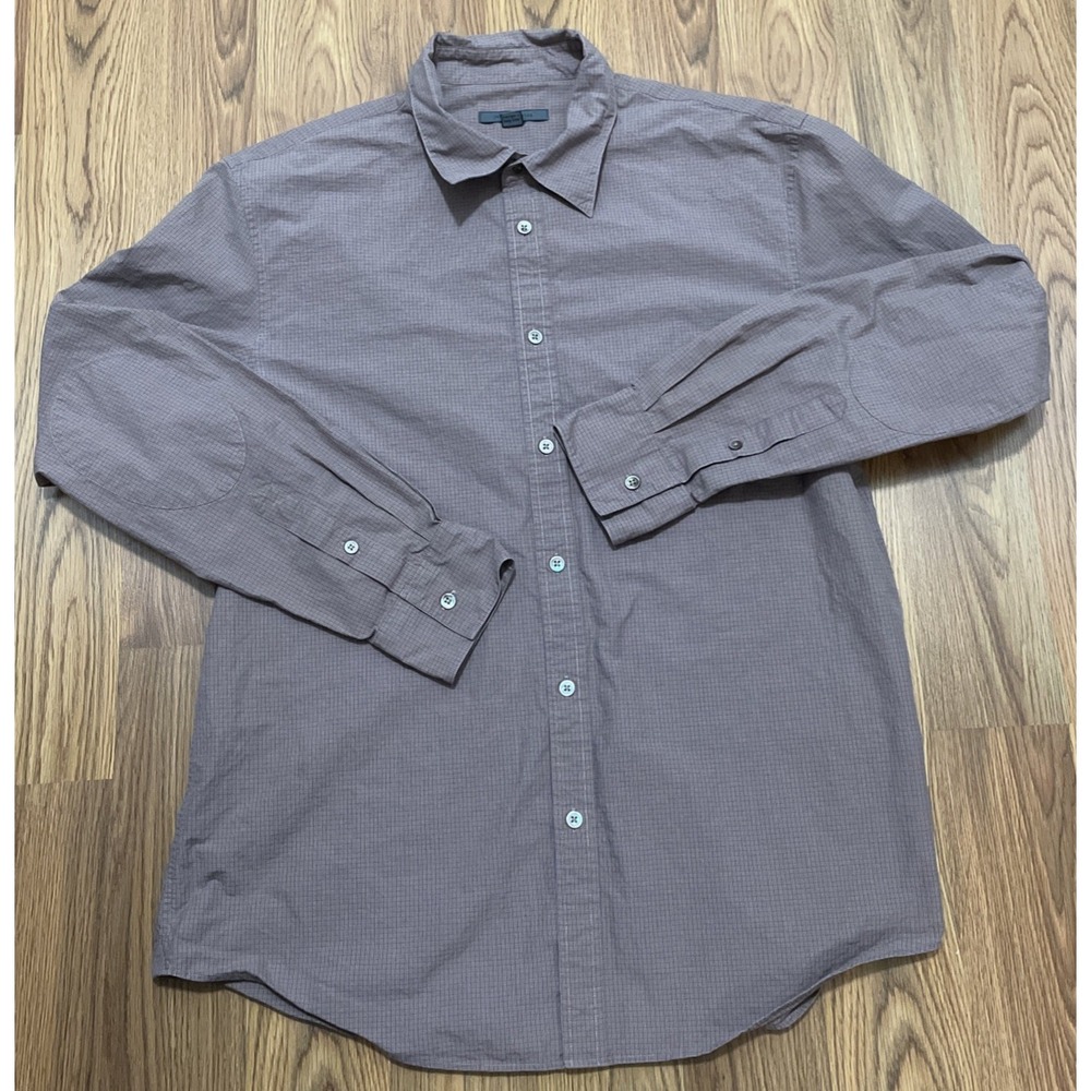 John Varvatos Button Up Shirt Mens XL Slim Fit Microcheck Purple Cotton